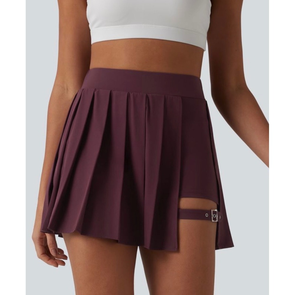 Halara Pleated Buckle Cutout Active Skort Plum Purple Womens Size Medium Reg NEW - Picture 5 of 10